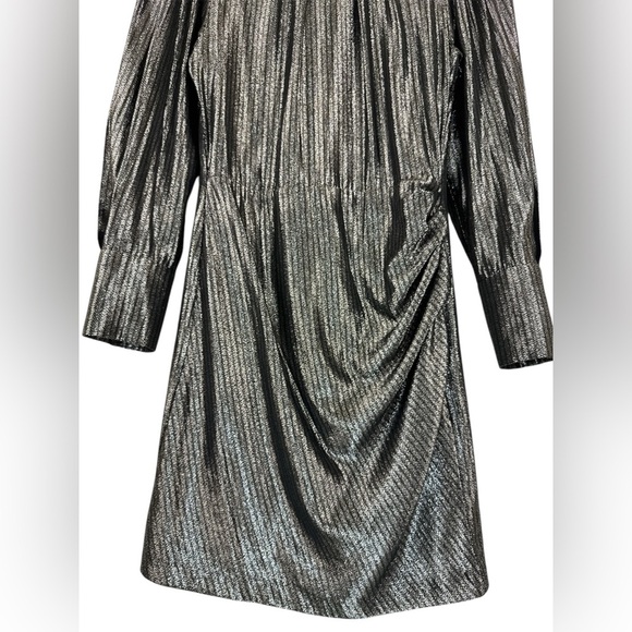 Maje Ralery Striped Metallic Mini Dress in Argent Silver EU Size 36 / US Small - Picture 8 of 16